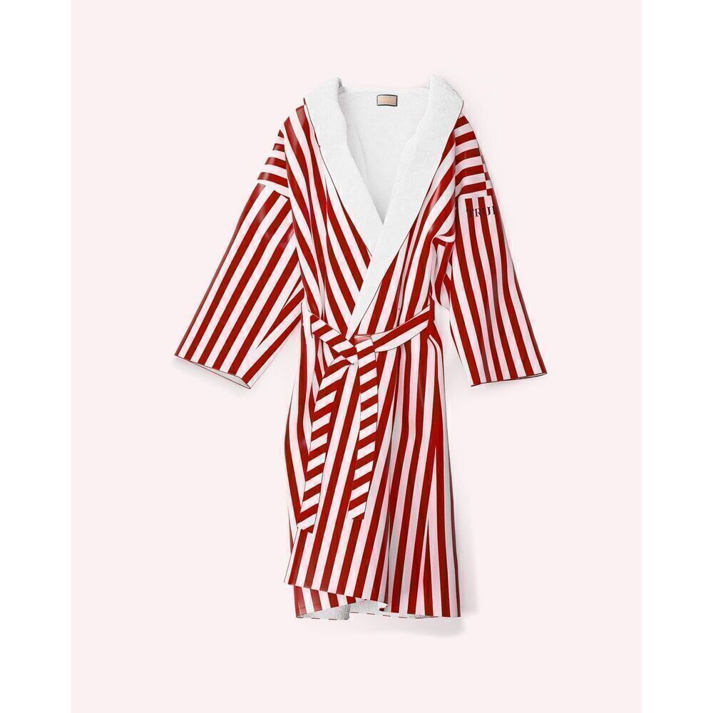 Truly Beauty Signature VIP Collection Bath Robe Red White Stripe Full Length